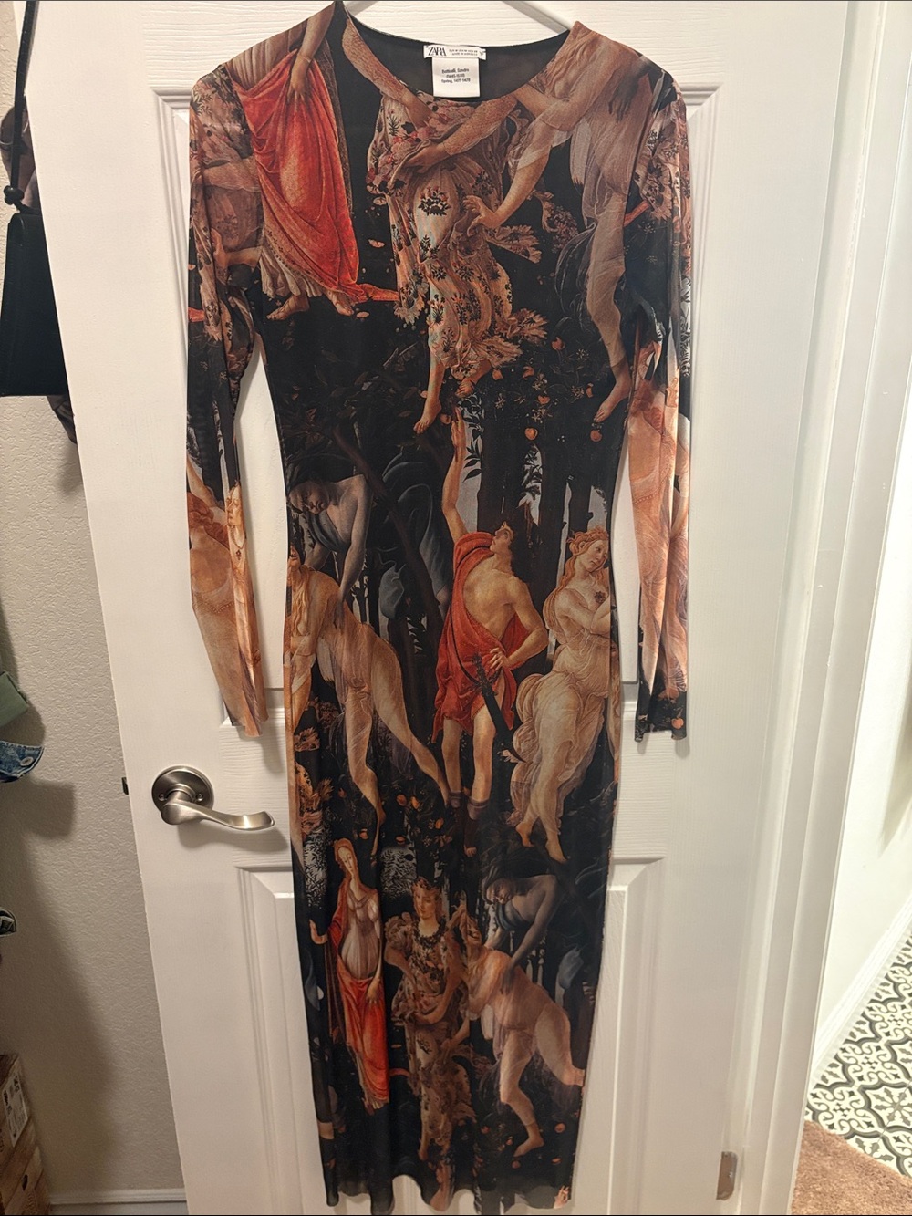 Zara Long-Sleeve Maxi Dress in Black and Tan